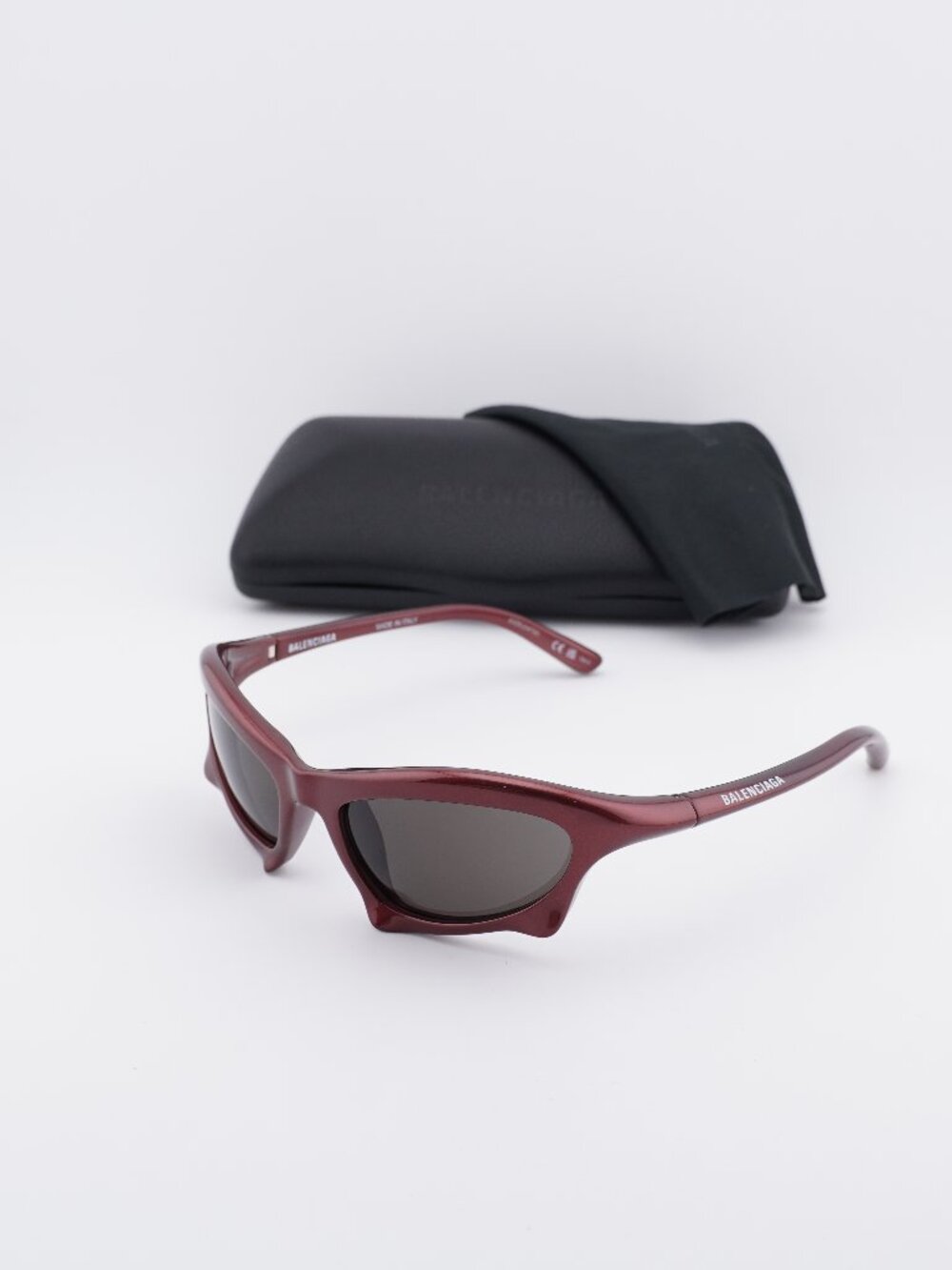 Balenciaga BB0229S 005 Unisex Oval Sunglasses - Bordeaux / Grey